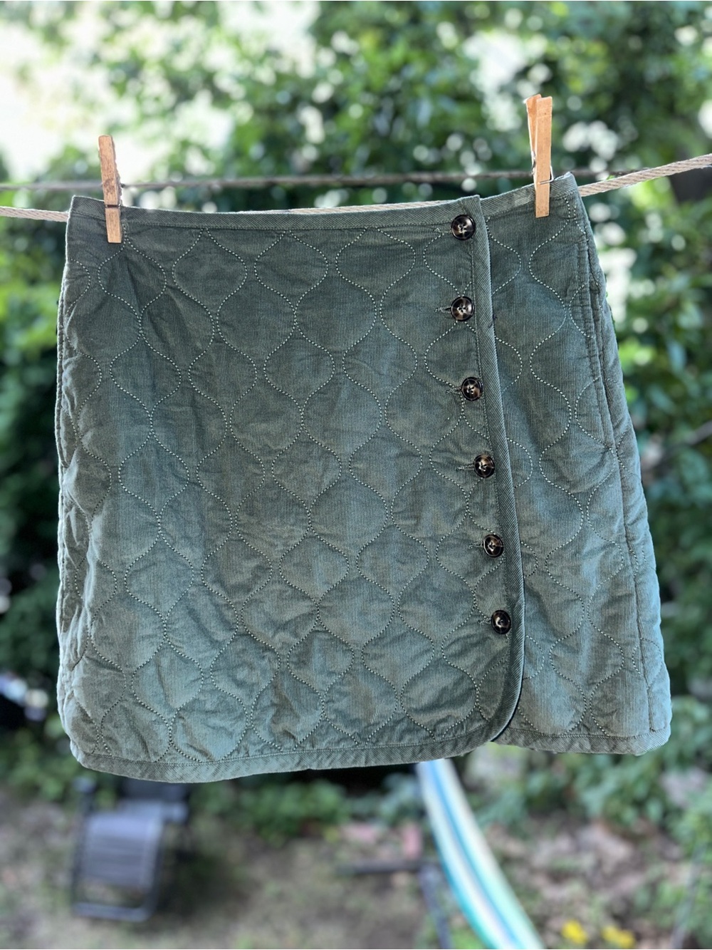 Madewell Quilted Olive Green Button-Side Skirt
